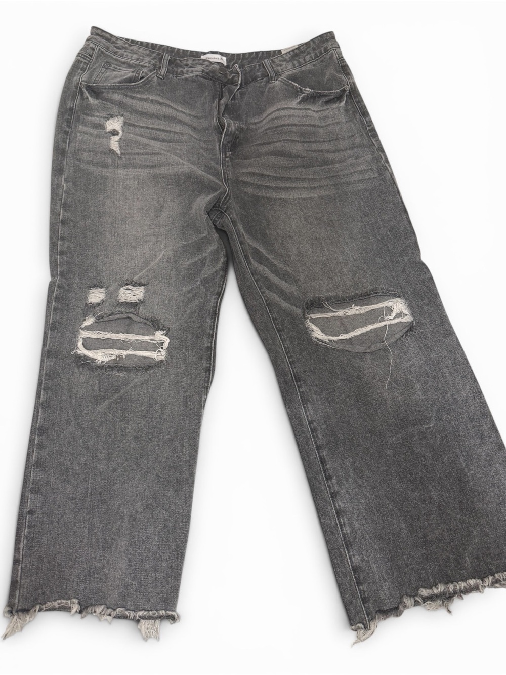 Special A High Rise Wide Leg Distressed Jeans Gray Raw Hem 2XL Boutique Denim